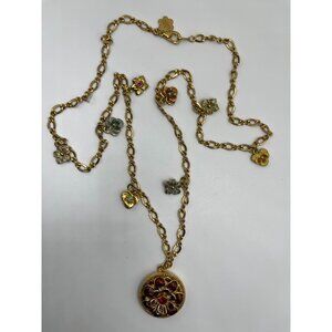 Vtg JOAN RIVERS Victorian Language‎ of Flowers Locket Charm Necklace Gold Enamel